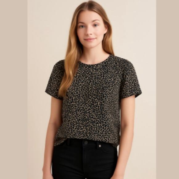 J. CREW Black & Tan Leopard Print Keyhole Back Top size Small - Picture 1 of 8
